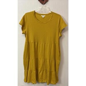 Time & Tru Womens XL Yellow Gold Knee-Length Pocket Ruffled Cotton Dress! A6713
